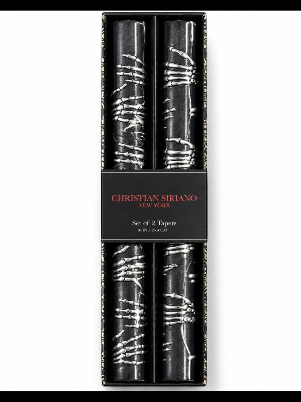 Christian Siriano skeletal hands Black Taper Candles with Silver Drip